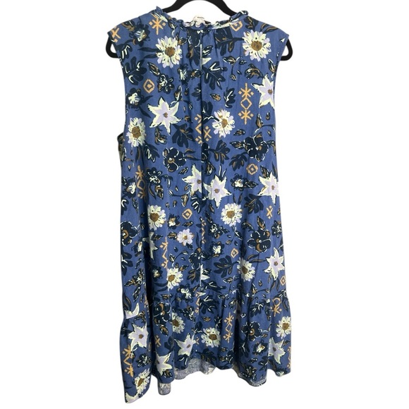 Sonoma Sleeveless Scoop Neck Sundress with pockets floral blue yellow and tan - Picture 2 of 12